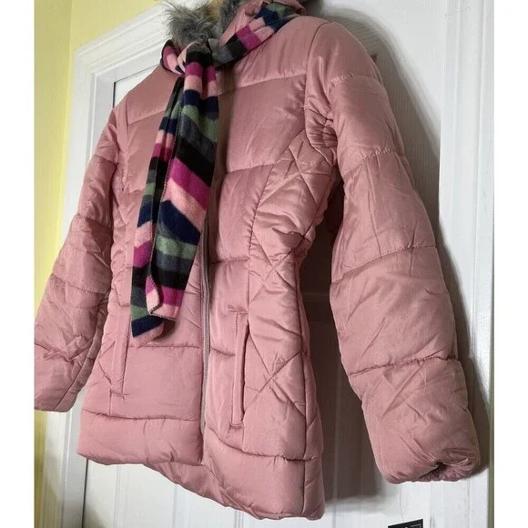 R 1881 by S. Rothschild Girls Quilt Puffer Jacket with Scarf Rose Pink XL 16 NWT